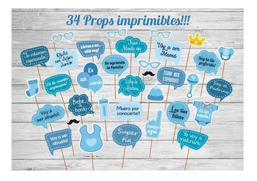 Props Imprimibles Baby Shower, Photo Booth Carteles Varon 