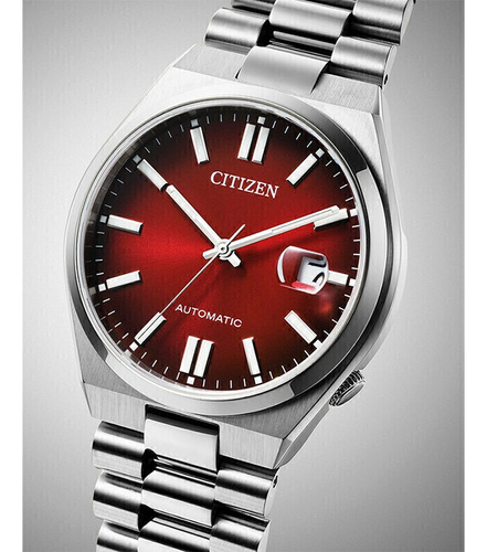 Reloj Citizen Nj015056w Hombre Automatico Acero Inox Rojo Malla Plateado Bisel Plateado