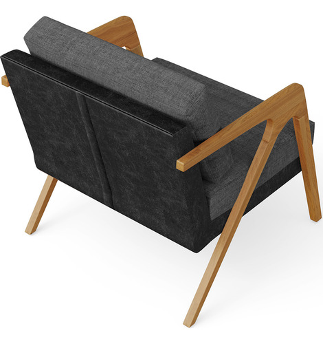 Poltrona Decorativa Pietra Couríssimo Preto Linho Cinza Esc Cor Cinza-escuro Desenho Do Tecido Liso