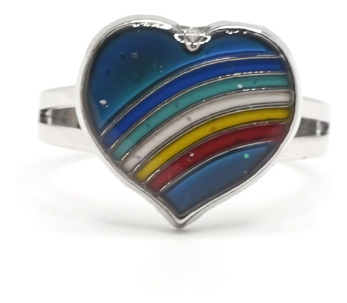 Anillo Argolla Cambio Ánimo Humor Color Plata Corazón Mujer