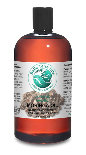 Bella Terra Oils Aceite De Moringa. 16 Oz. Prensado En Frí.