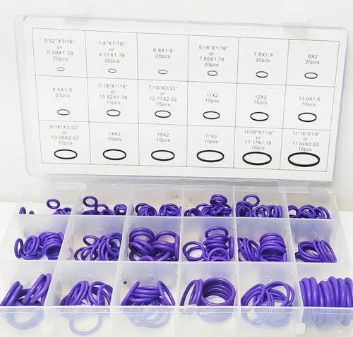 Caja Set Estuche Kit Oring Sellos 18 Tamaños 270 Pcs Morado