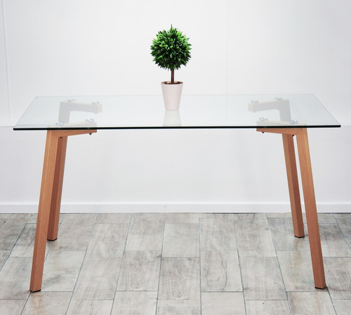 Mesa Comedor Rectangular Nordica Tulip Vidrio Patas Haya 140