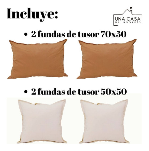 Combo 4 Fundas Para Almohadones Tusor Con Cierre Decorativo Color 3-Ocre y Natural
