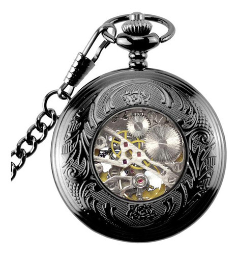 Reloj Mecánico De Bolsillo Gear Gun, Negro, Con Collar Hueco Color Azul