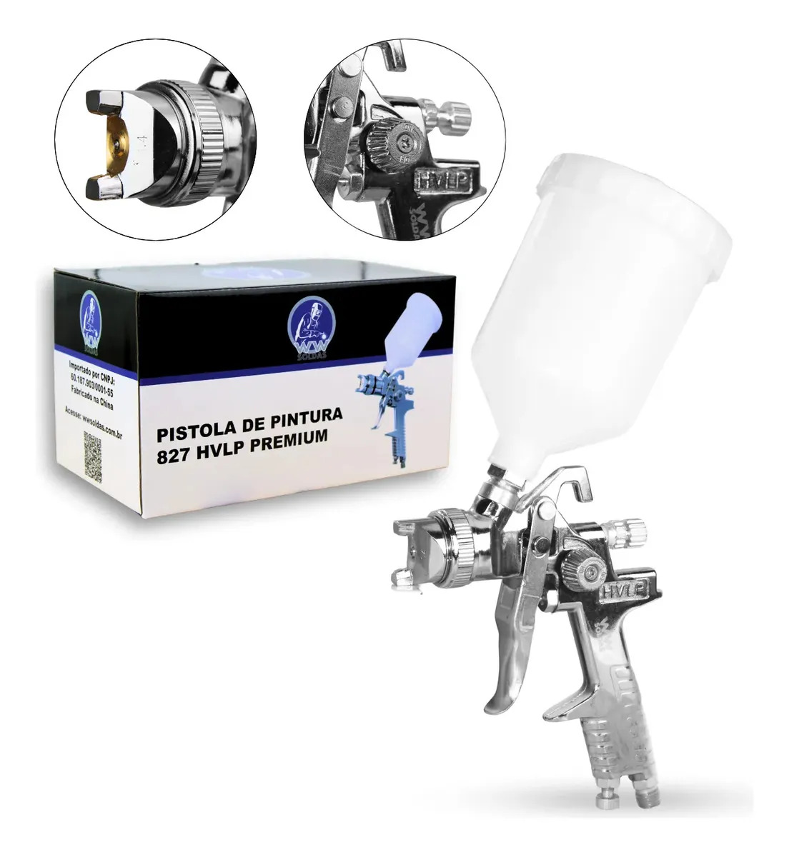 Pistola de pintura automotiva gravidade 1.4mm premium alta pressão cor cromado WWSoldas 827