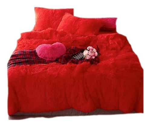 Plumón Edredón Peluche Con Suavetina Cama Sencilla Rojo 