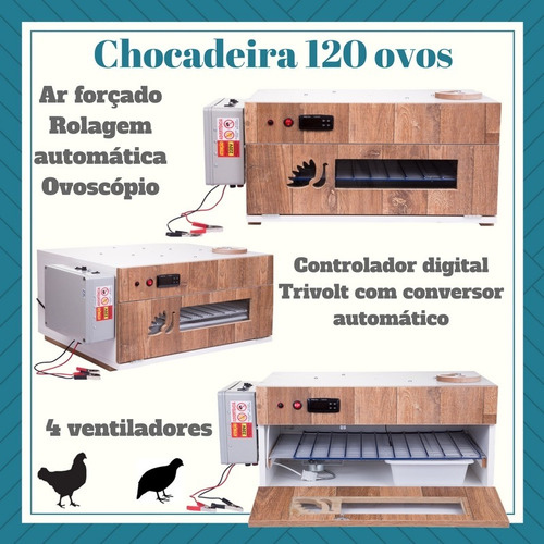 Chocadeira(120 Ovos)trivolt Autom+ovoscópio Com 4 Ventilador