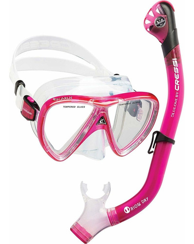 Combo Cressi Ikarus & Orion Dry Ideal Para Snorkeling Buceo Color Rosa