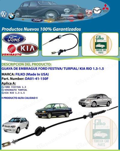 Guaya De Embrague Ford Festiva Turpial Kia Rio 1.3-1.5