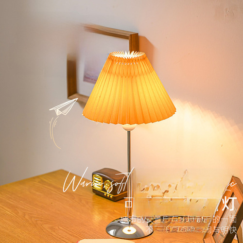 Lámpara De Mesa Plisada Led Nórdica, Estilo Amarillo, Luz Bl