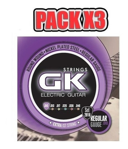 Imagen 1 de 6 de Set X 3 Encordados Para Guitarra Eléctrica Gk 2010 010 - 46