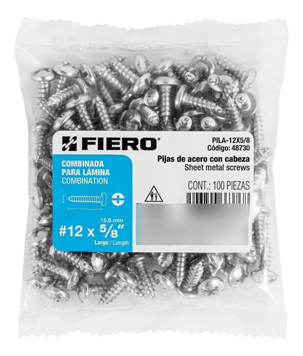 Bolsa Con 100 Pijas Fiero Pila-12x5/8 Para Lamina #12 X 5/8