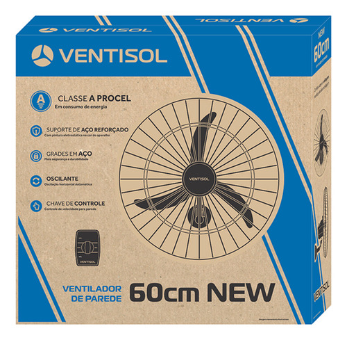 Ventilador Osc Parede 60cm New Preto 220v Premium Ventisol