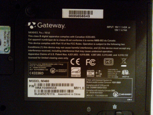 Laptop Gateway Mod. Ma1 M460 (Usado)