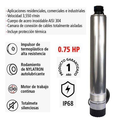 Bomba Hidráulica Iusa, Tipo Bala, Dominator, 0.75 Hp