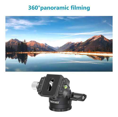 Neewer Cabeza De Bola De Trípode De Perfil Bajo De 28 Mm Rotación Panorámica De 360 ° Con Placa De Liberación Rápida Tipo Arca De 1/4 Y Nivel De Burbuja, Carga Máxima: 6.6 Lb / 3 Kg