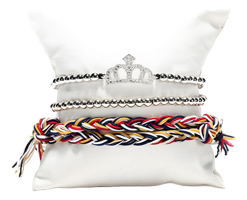 Pulsera Corona Fashion Triple Para Dama Krasha Plifjgp22 Color Plateado Diámetro 18 Cm