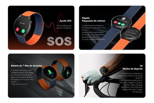 Imagen 9 de 9 de Smartwatch Kieslect K-Series Kr Pro Sport 1.43" caja 40mm de metálico negra, malla de silicona y bisel negro de dlc