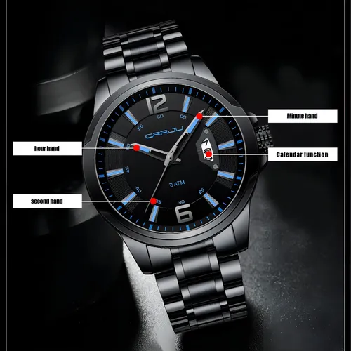 Relojes De Cuarzo Inoxidable Crrju 2191 Calendar Fondo Negro