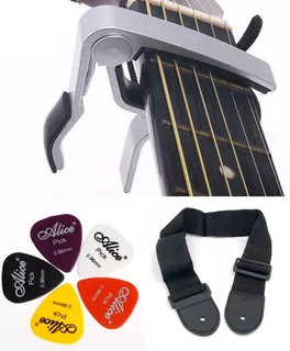 Kit De Guitarra 5 Plumillas, Capo Traste Y Tahali, Tali