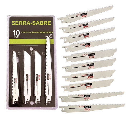 Lâmina Serra Sabre 6-8 Polegadas Metal E Madeira C/10 Peças