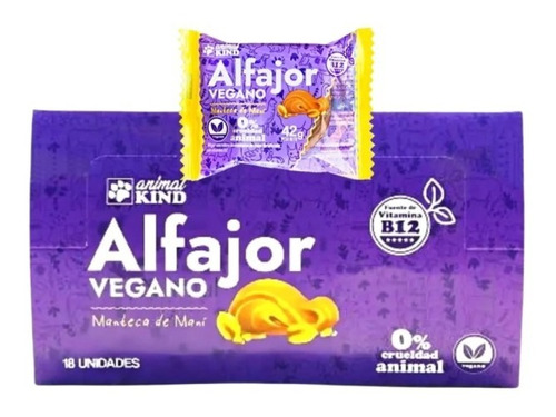 Alfajor Vegano Con Manteca De Mani Animal Kind 42 Gr X 18 U