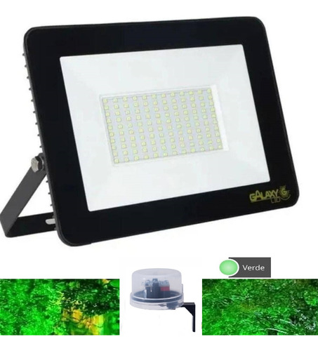 Kit Refletor Led 50w Luz Verde C/ Sensor Fotocélula E Timer