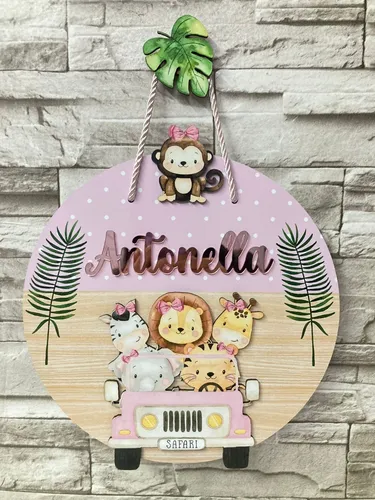 comprar Enfeite Porta Maternidade Em Mdf Nome Acrílico Safari Menina
