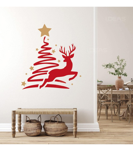 Vinilo Decorativo Árbol De Navidad Reno Navideño 