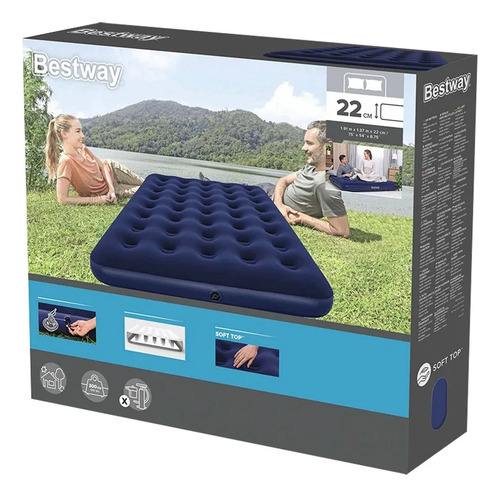 Cama Colchón Individual Inflable Camping 22cmx1.85x76 Azul