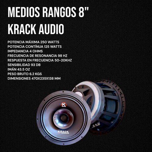 Par De Medios Rangos 8 Pulgadas 250w Max Krack Audio Negro