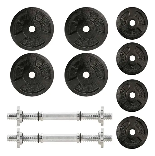 comprar Pesas Mancuernas 60 Lbs Discos + 2 Barras Acero Cromado Gym