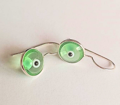 Aros Plata 925 Cristal De Roca Rosa O Verde Ojo Colgantes