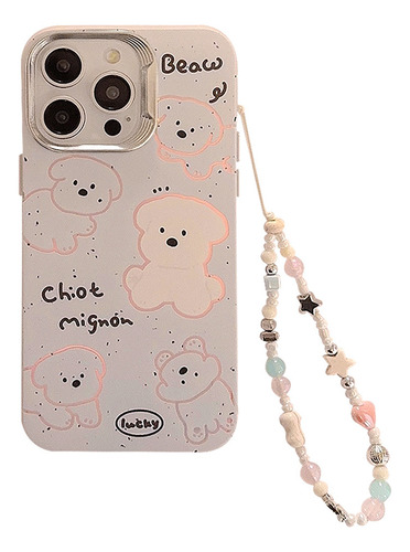 Para iPhone 16/12 - Capa Cachorro Branco Cordão Desenho