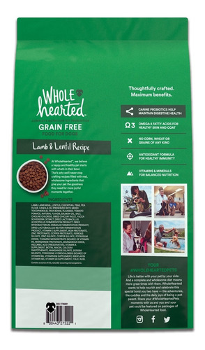 Alimento Natural Wholehearted Perro Cordero Y Lenteja 11kg