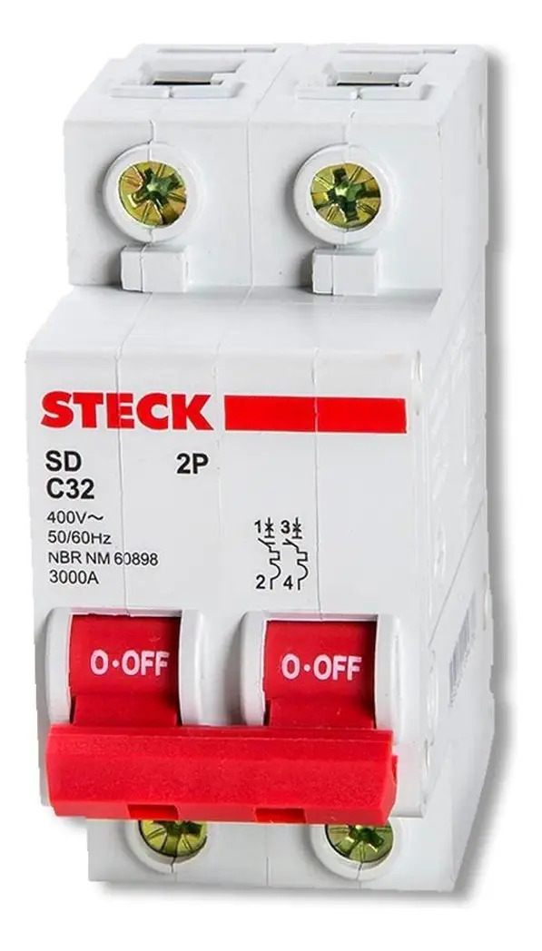 Disjuntor Steck Din Bipolar 32a Sd62 C Sdd62c32