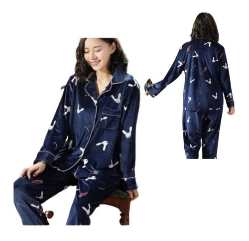 Pijama De Polar Micropolar De Lana Coral Para Mujer Suave Yc