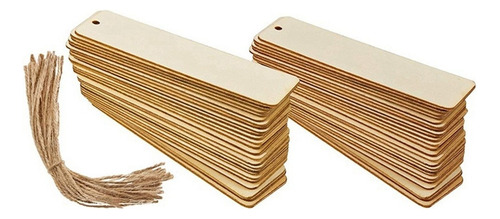 100 Marcapáginas De Madera En Blanco Con Cuerdas De Madera