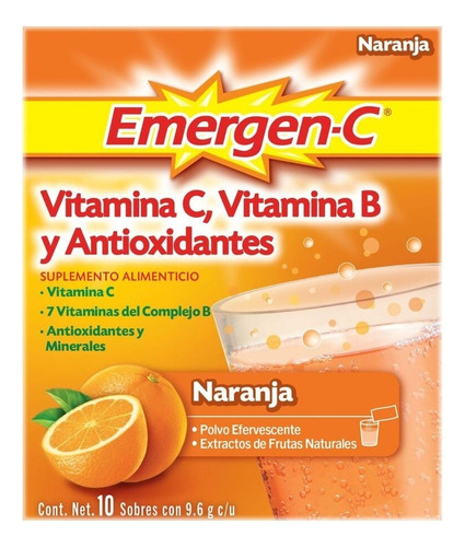 Suplemento Alimenticio Emergen-C Sabor Naranja 10 Sobres