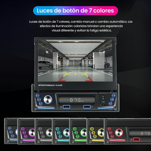 Autoestéreo 1 Din Bluetooth Retráctil 7 In Mirrorlink Cámara