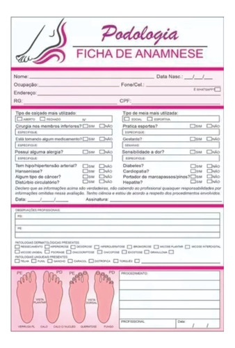 Bloco Ficha De Anamnese Podologia