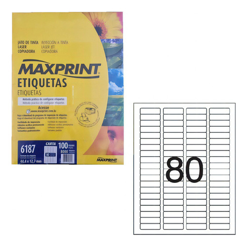 Etiqueta 6187 Ink/las 44,4 X 12,7mm 100fls Maxprint Cor Branco