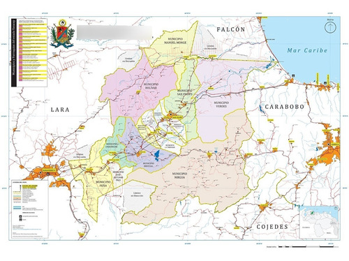 Mapa Político Del Estado Yaracuy Mapa De Pared Tamaño Grande