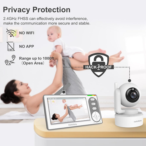 Hellobaby Monitor De Bebé De Vídeo De 4.3 Pulgadas Con Bater