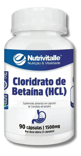Cloridrato De Betaina (hcl) 1500mg 90caps Nutrivitalle Sabor Sem Sabor