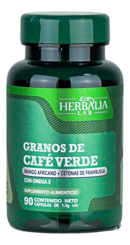 Granos De Café Verde Mango Africano mas Cetonas con Omega 3 EPA/DHA Sin Sabor 90 Cápsulas Herbalia Lab