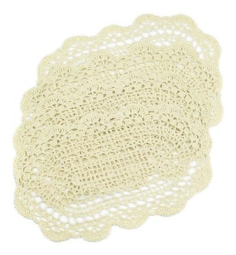 Kilofly Crochet Cotton Lace Placemats Doilies 4pc, Oval, Bei