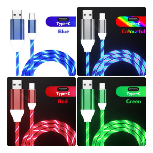 Cable cargador USB 2.0 tipo C, LED rojo luminoso ultrarrápido