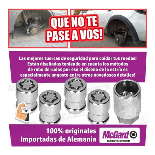 Imagen 4 de 10 de Tuercas De Seguridad Antirrobo Acero Alemán Mc Gard Cuotas